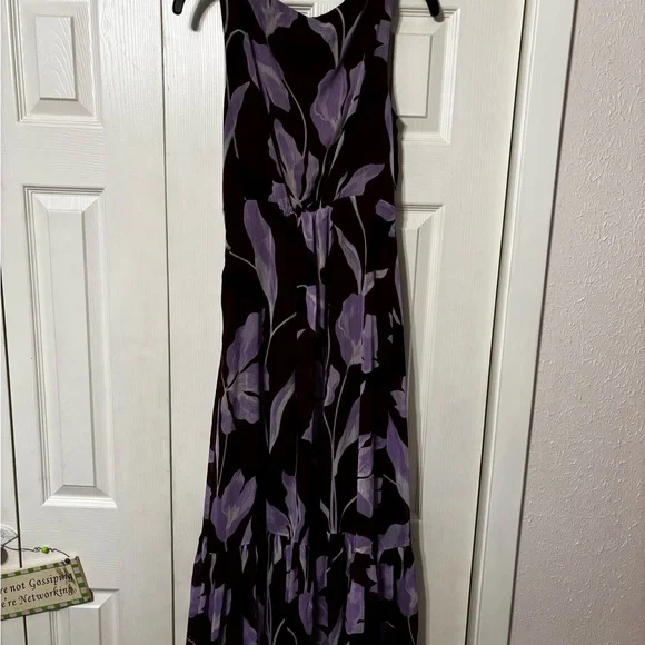 Ann Taylor Plum Floral Wrap Maxi Dress with Lavender Blooms - Picture 10 of 14